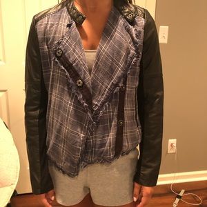Free people plaid/leather jacket